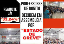 Por reajuste de 33,24%, professores de Bonito decidem em assembléia por “Estado de Greve”