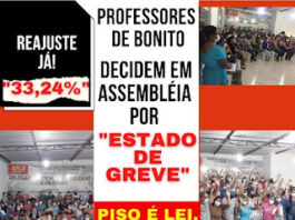 Por reajuste de 33,24%, professores de Bonito decidem em assembléia por “Estado de Greve”