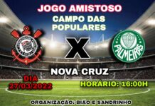 Corinthians e Palmeiras se enfrentam, no campo das populares, em Nova Cruz, dia 27 de março