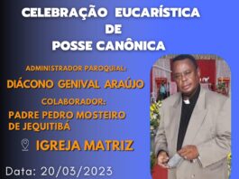 Celebração Eucarística de Posse Canônica do Diácono genival, nesta segunda, 20.03, confira;