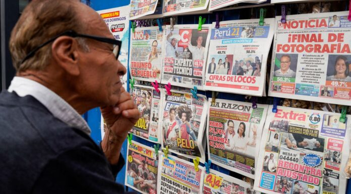 Eleição no Peru: Sanchéz a frente de Fujimori por apenas 19 mil votos