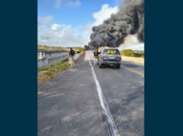 Carreta Com Biodiesel Tomba, Pega Fogo E Interdita BR-101 Na Divisa Entre Bahia E Sergipe